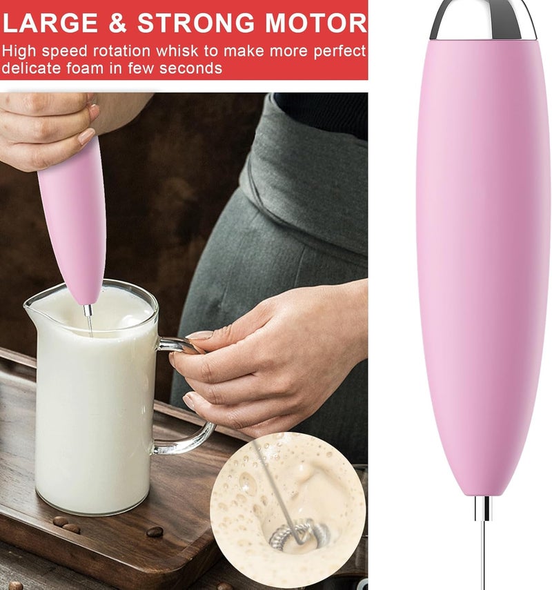 Anteday Frother Handheld for Coffee, Milk Frother Upgraded Matcha Whisk Drink Mixer Electric Mini Whisk Hand Mini Foamer Coffee Mixer for Lattes Cappuccino Frappe Matcha Hot Chocolate, Pink - Image 3